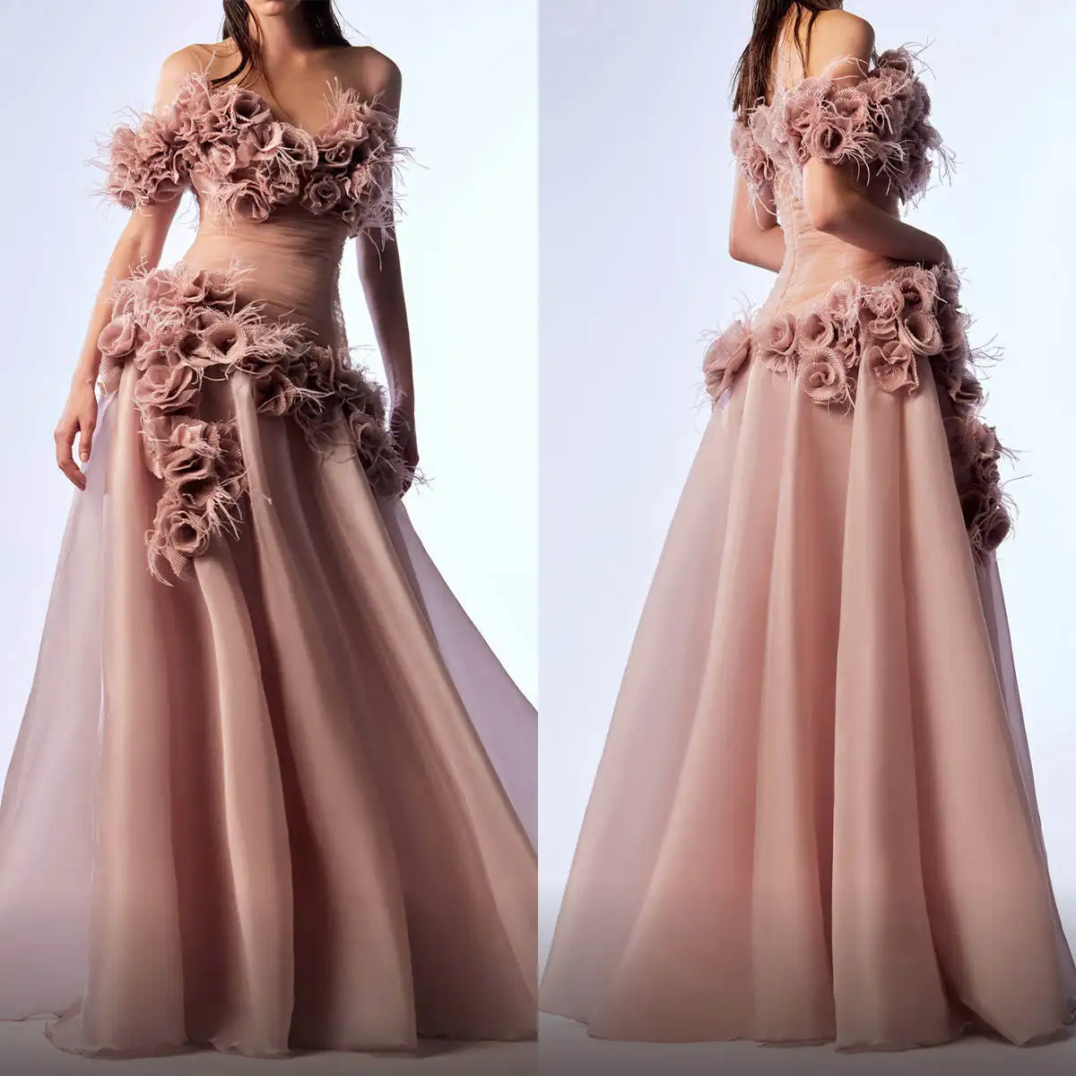 

Attractive A-Line Gown Prom Dresses Appliques Flowers Organza Celebrity Party Evening Dresses Plus Size Custom Size Color