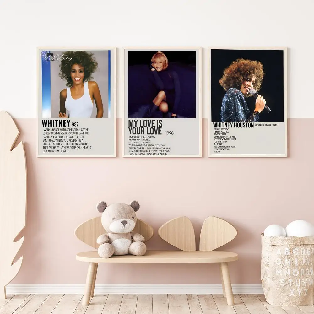 Hot Singer Album W-Whitney Houston Poster Versatile HD Waterproof Wall Art Self-Adhesive Decor for Any Space Ideal Gift