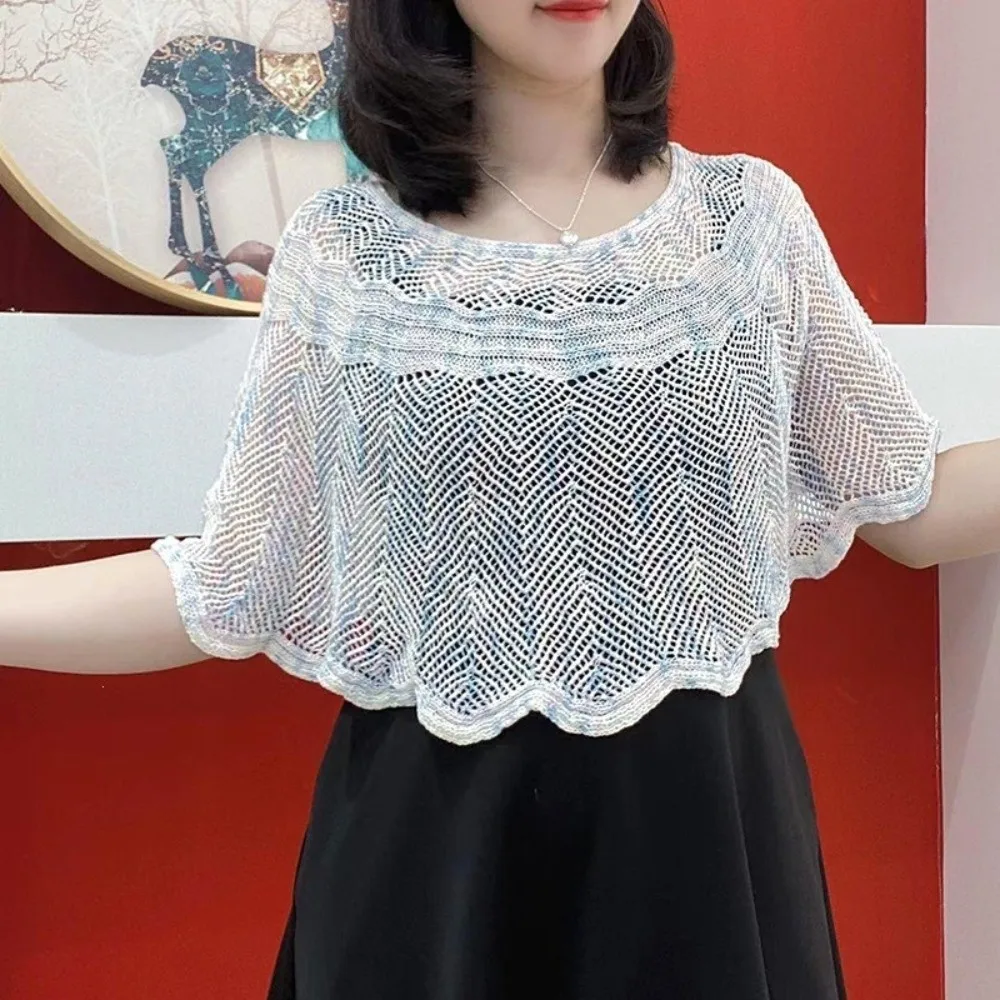 Pullover Style Crochet Shawl Pearl Brooch Detachable Collars Hollow Out Shawl Vintage Thin Air-conditioning Coverall Women