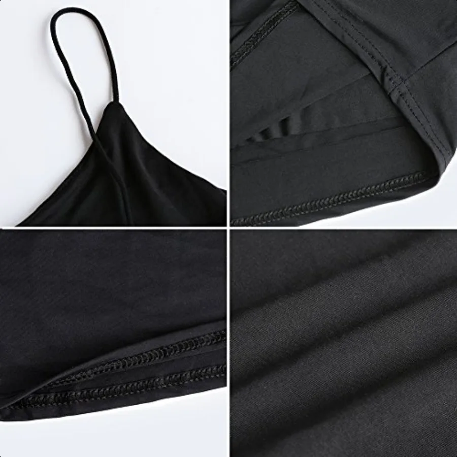 Amilia 여성용 기본 솔리드 캐미 스파게티 더블 레이어 크롭 탱크 탑