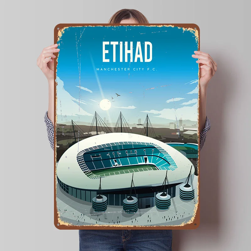 Etihad Stadium Poster Customized Vintage Metal Signs Wall Art Retro Tin Plaque for Mancave Room Decoration Garage Decorations