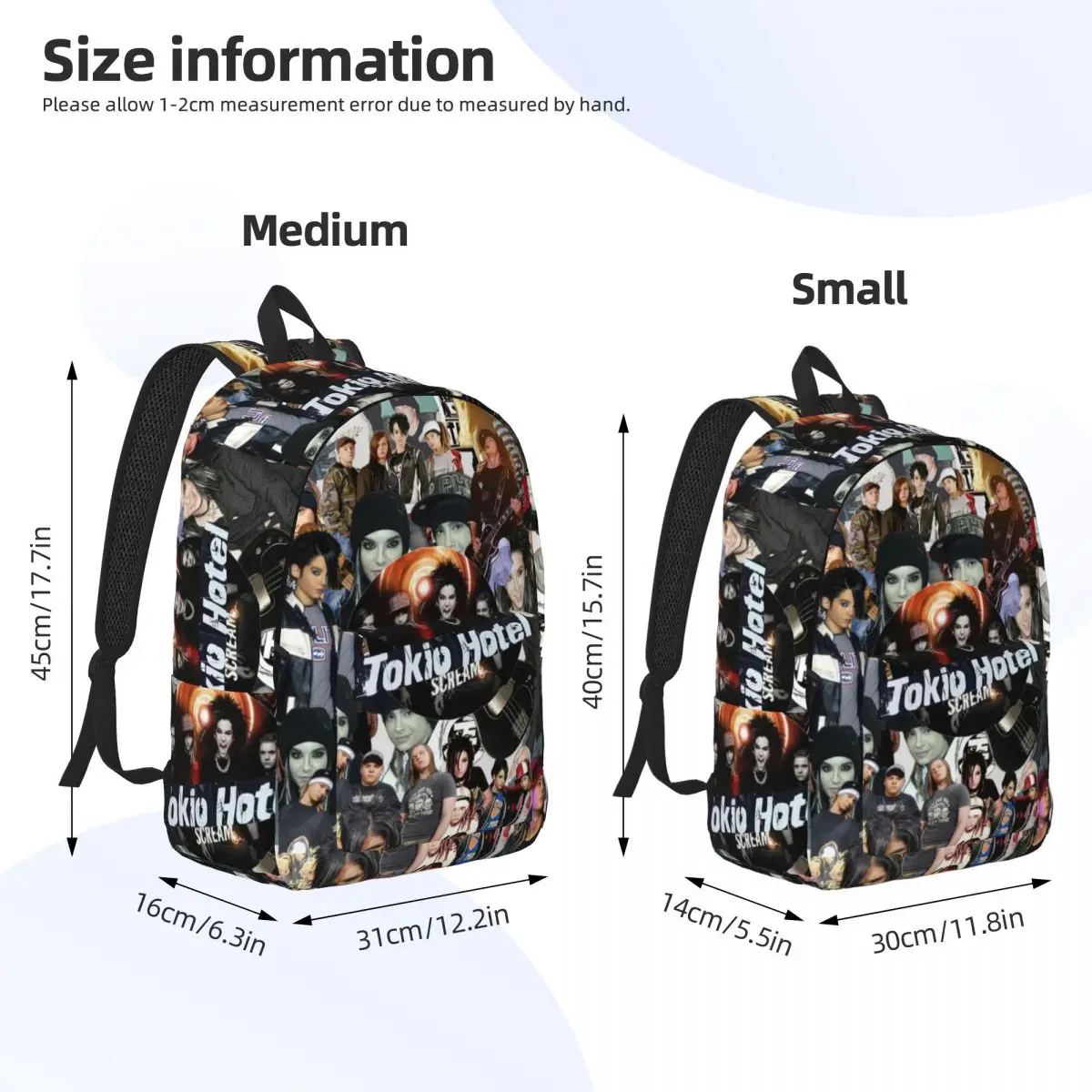 Tokio Hotel Collage for Teens Student School Bookbag German Rock Daypack Elementary High College Lightweight