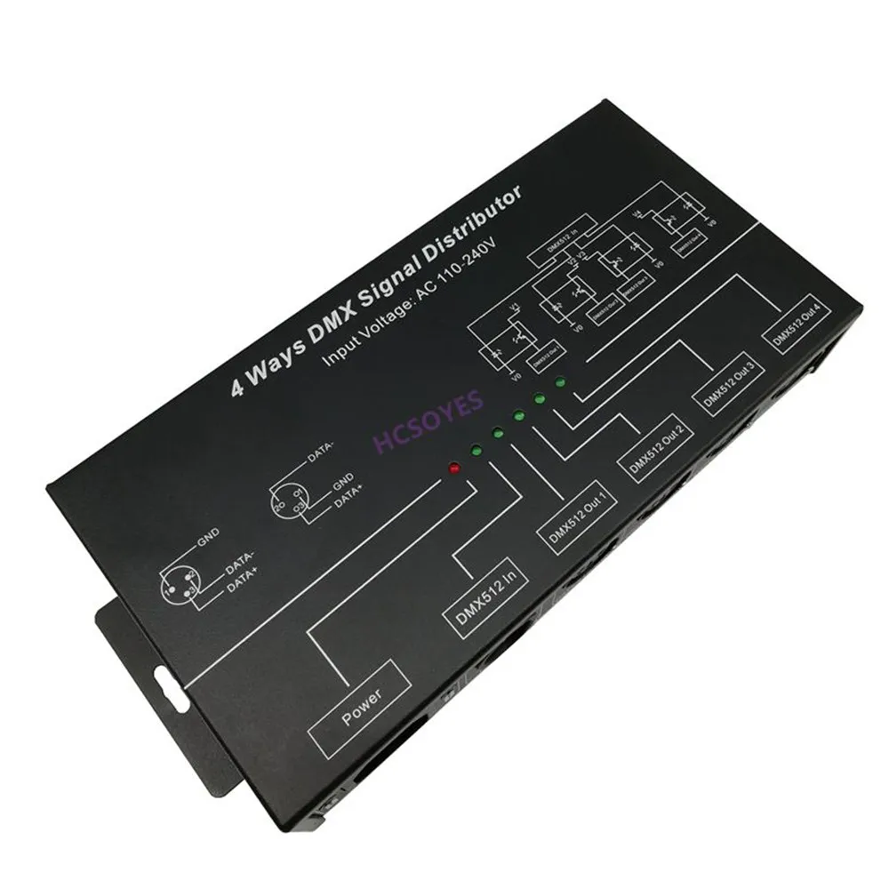 DMX124 AC100V-240V المدخلات DMX512 مكبر للصوت الخائن DMX إشارة مكرر 4CH 4 منافذ الإخراج DMX إشارة الموزع #5