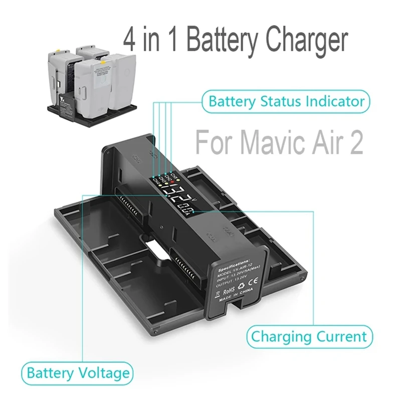 4 In 1 Portable Folding Charging Hub For Mavic Air 2/ 2S Drone Battery Smart Charger With LED Screen