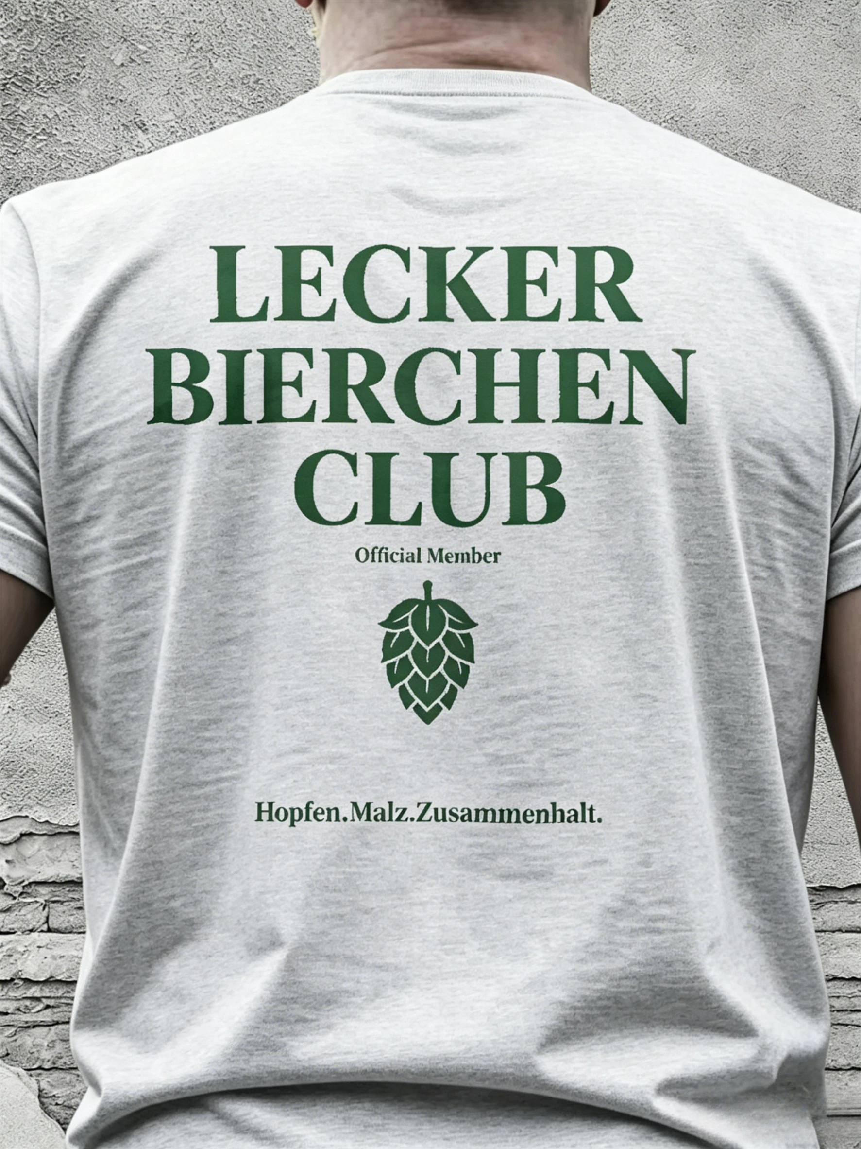 Lecker Bierchen Club - Baumwoll-T-Shirt für Bierliebhaber mit Hopfen- und Malz-Muster, klassische Passform, weich und bequem
