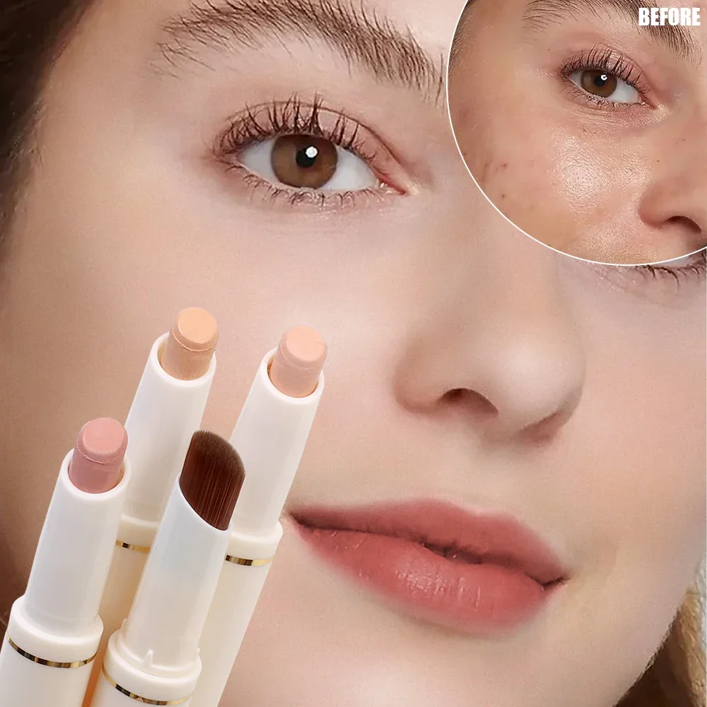 Double-ended Concealer Pencil and Brush 2 in 1 Waterproof Longlasting  Contour Stick Matte High Gloss Brighten Face Highlighters