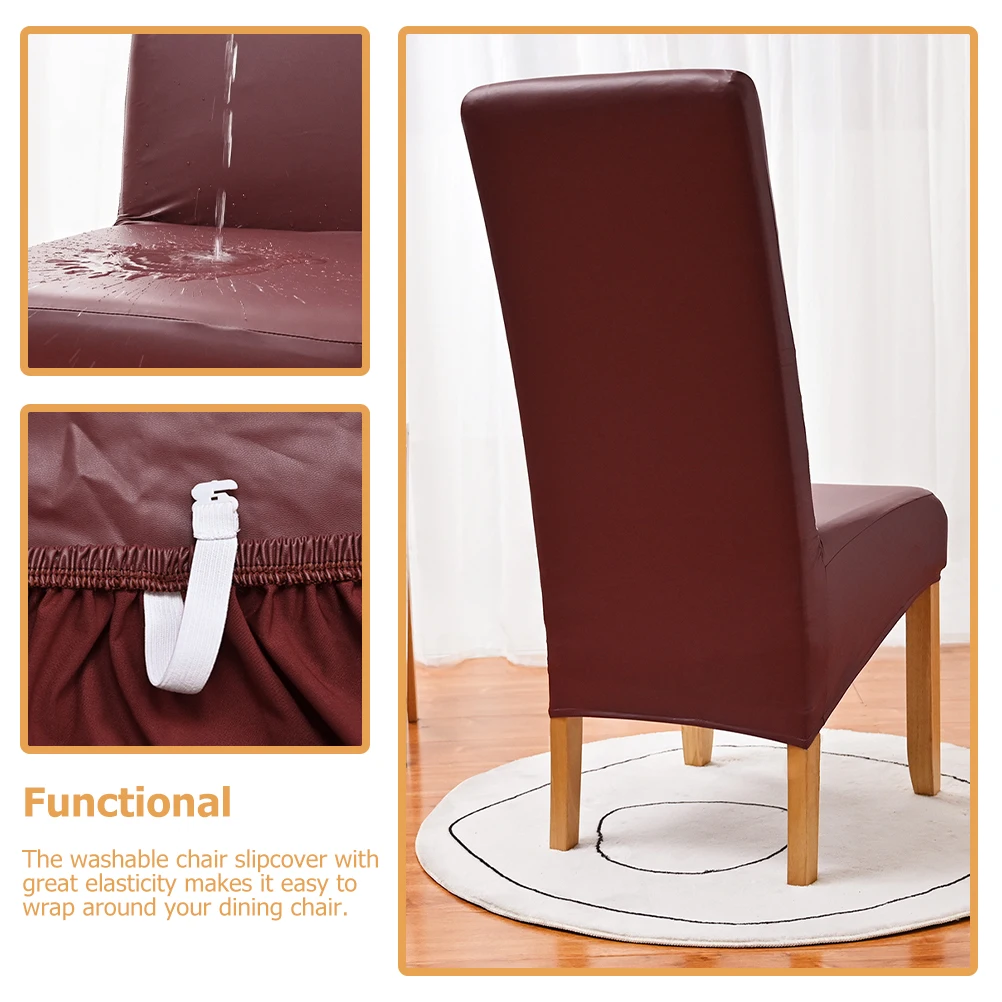 

Elastic Chair Protector PU Dining Table Chair Cover Water Resistance Stretch Dining Room Covers High Back Comfortable