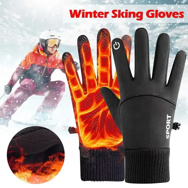 Nero inverno caldo dita complete impermeabile ciclismo sport all'aria aperta in esecuzione moto sci Touch Screen guanti in pile