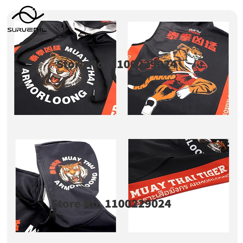 Tiger Muay Thai Shirt mit Kapuze Rashguard Jiujitsu Boxen Hoodies Männer Frauen Teenager Kampfsport MMA Kampf Kickboxen Jacke Trikots