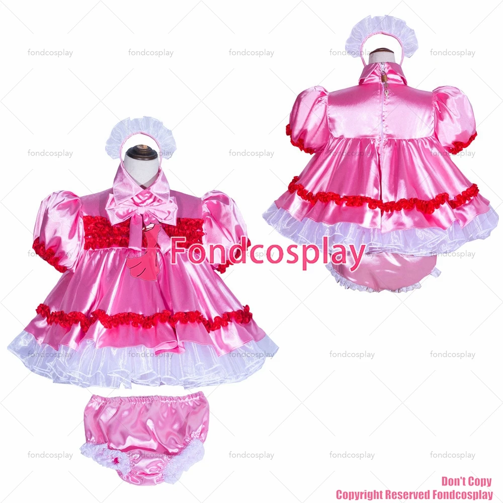 fondcosplay adult sexy cross dressing sissy maid short French Lockable pink Organza satin Dress panties CD/TV[G4027]