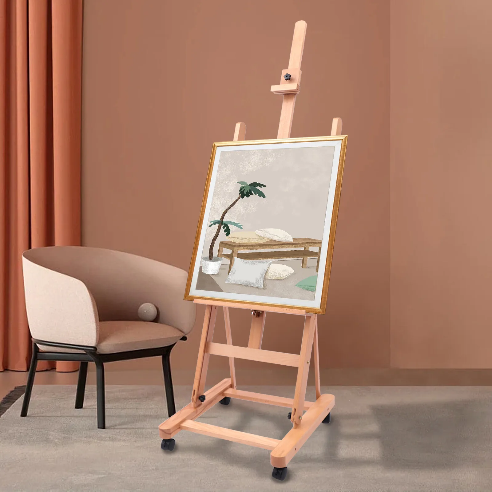 Caballete Vertical para Taller, Exposiciones de Arte, Escuelas de Arte, Pastel y Tiza, Fácil de Mover con Ruedas Universales para Acuarelas