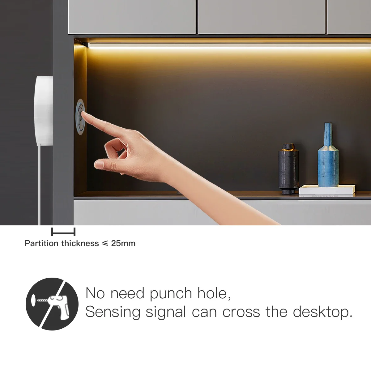 USB 5V Under Cabinet Light Bar, With 20MM Board Penetrating Touch Switch, Stepless Dimmable, 7mm Ultra-Thin, 30/40/50cm