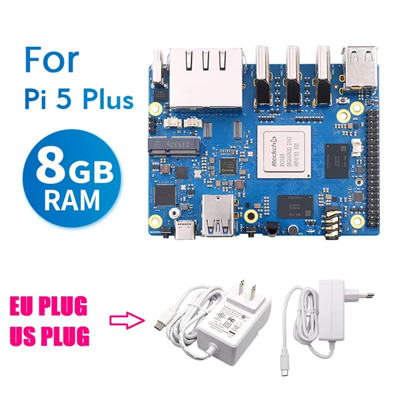 For Orange Pi 5 Plus Development Board 8GB RK3588 M.2 Slot EU Plug_Y80A