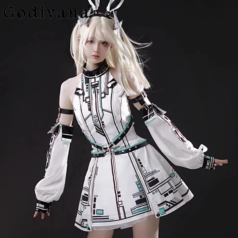 

Female Japanese Style Original Dress Sleeveless Halter Lolita Design Short Dress Women's Summer High Waist Lolita Dress