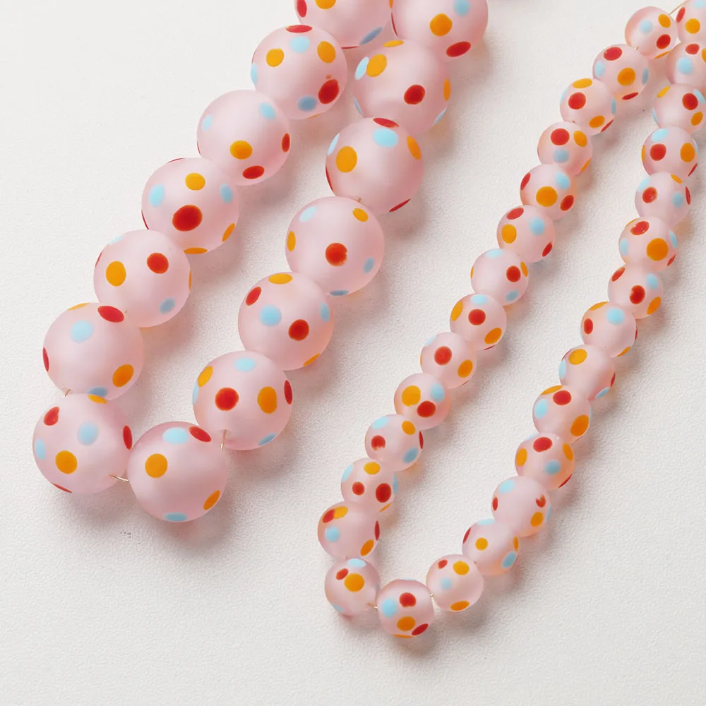 4PCS Pink Speckled Beads Glass Beads Round Septal Bead for Jewelry Making Bracelet Diy Supplies Hand Made Accessories