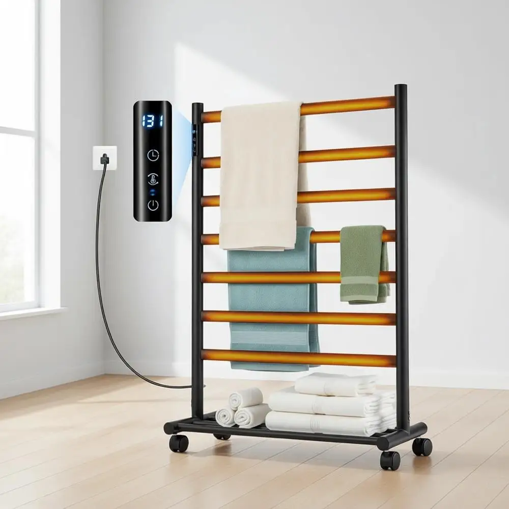 

Upgraded Heated Towel Rack, 7 Bars Towel Warmer Rack, Wall Mounted & reestanding Towel Warmer or Bathroom, Timer & Temperature M