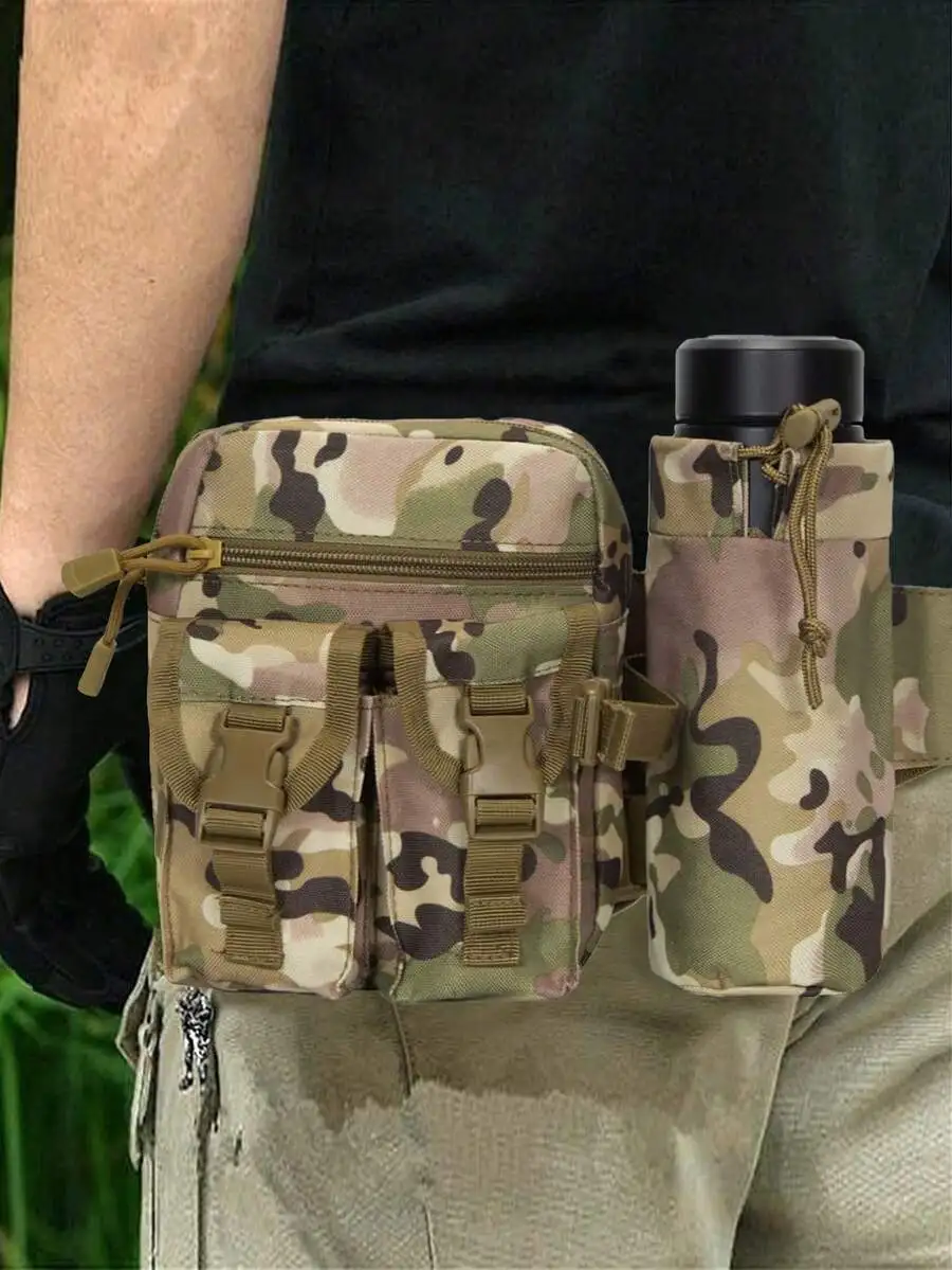

Camouflage Waist Pack For Outdoor Activities, Waterproof Nylon Belt Bag With Bottle Holder And Phone Compartment
