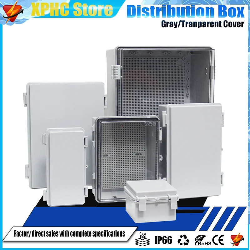 IP66 Outdoor Electronic Instrument Hinge Case Gray/Transparent Cover Enclosure ABS Plastic Waterproof Juction Box