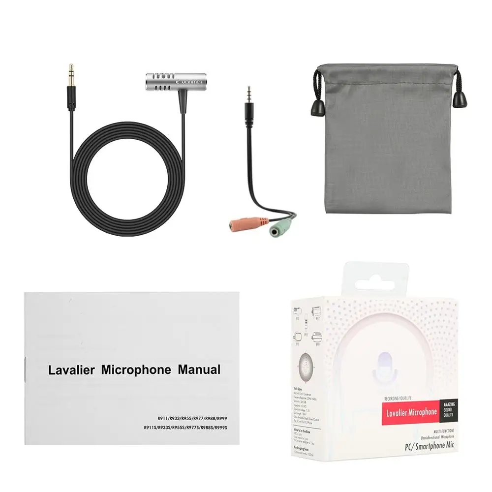 HAWEEL Chuyên Nghiệp Kẹp Ve Áo Mic Lavalier Cài Đa Hướng Đôi Micro Điện Dung Bạc Yanmai R933