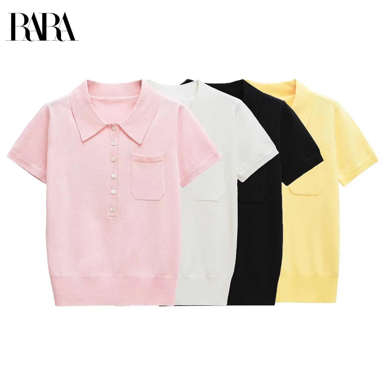 

RARA2025 Summer New Arrivals Women's Fashion Casual Simple Button Lapel Short Sleeve Loose Knitted POLO Shirt