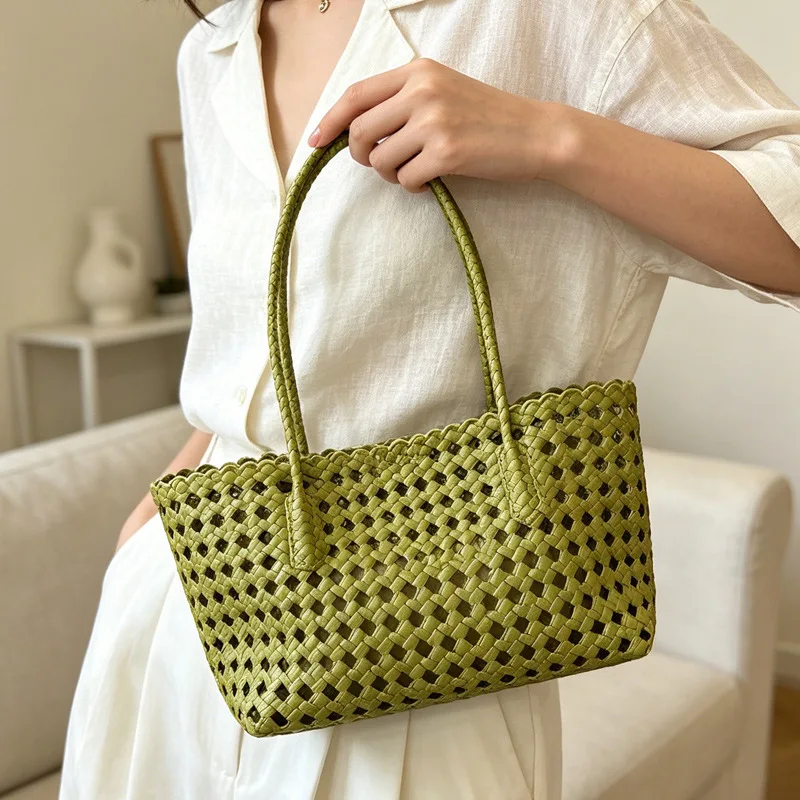 2026hot  Women New Simple Weaving Solid Color Hollow Vegetable Basket Weaving Material Handheld Diagonal Cross Shoulder Bag