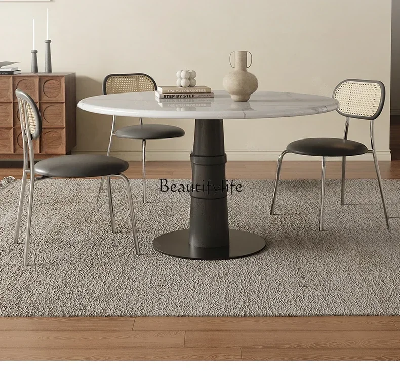 

D25French Style Chinese Style Natural Marble round Dining Table Italian Minimalist Modern