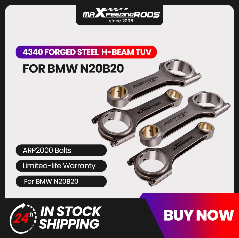 4x Forged H-Beam Connecting Rods Conrods + ARP 2000 for BMW N20B20 N26B20 2.0T (US only) Floating Bellie Pleuel Balanced EN24