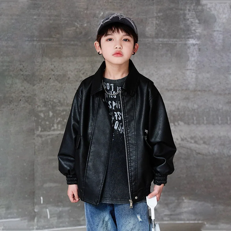2-15 Years Boys Jackets Children PU Leather Jacket Motorcycle Style Jacket Autumn Fashion Teen Lapel Collar Coats view 3