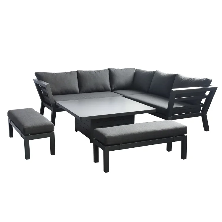 

Luxury Outdoor L-Shaped Sofa Set with Height-Adjustable Table and Bench for Living Room Hotels Villas Parks Courtyards