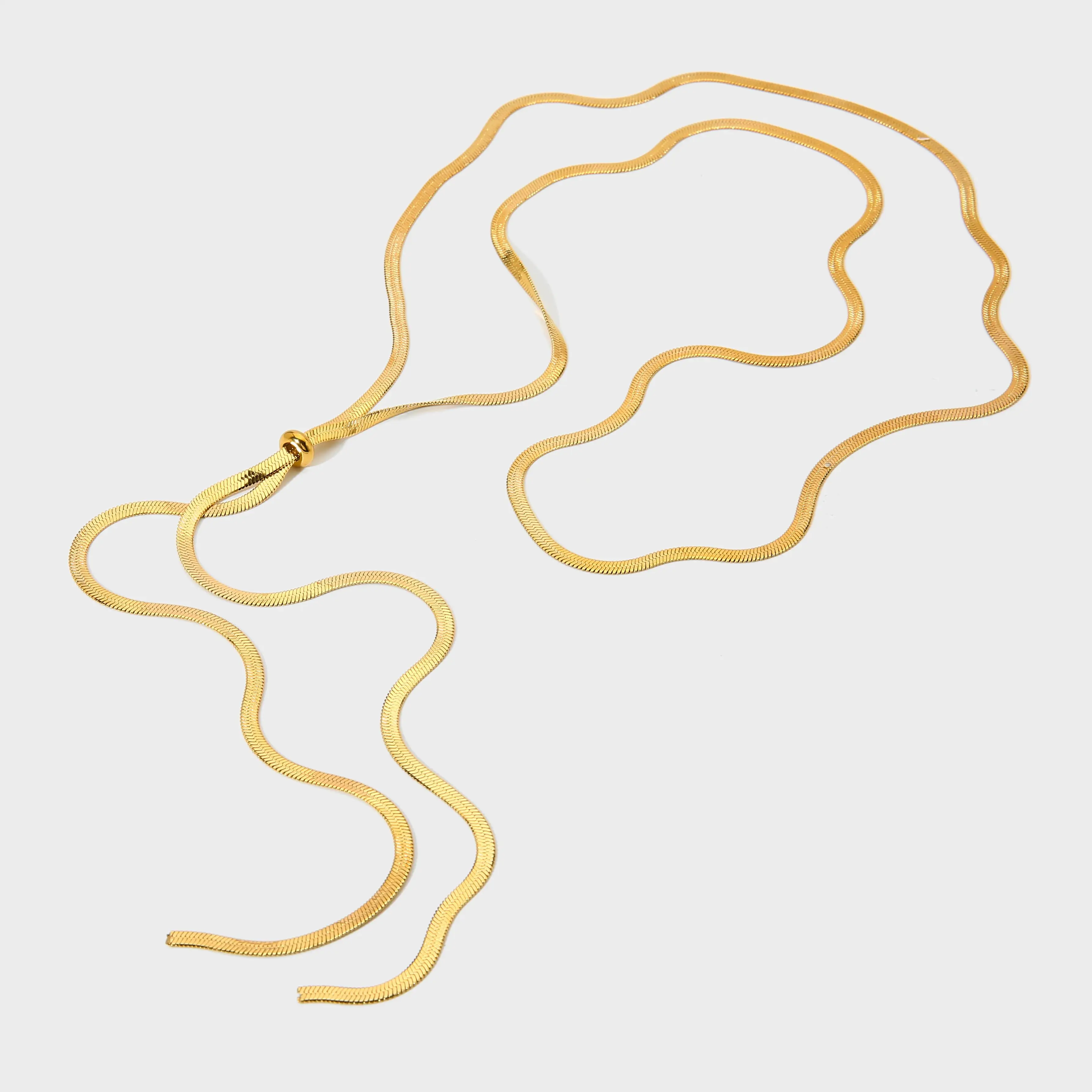 Minimalist Slide Adjustable Necklace 18K Gold Plated Stainless Steel Waterproof Versatile Long Chain Jewelry Gift for Women