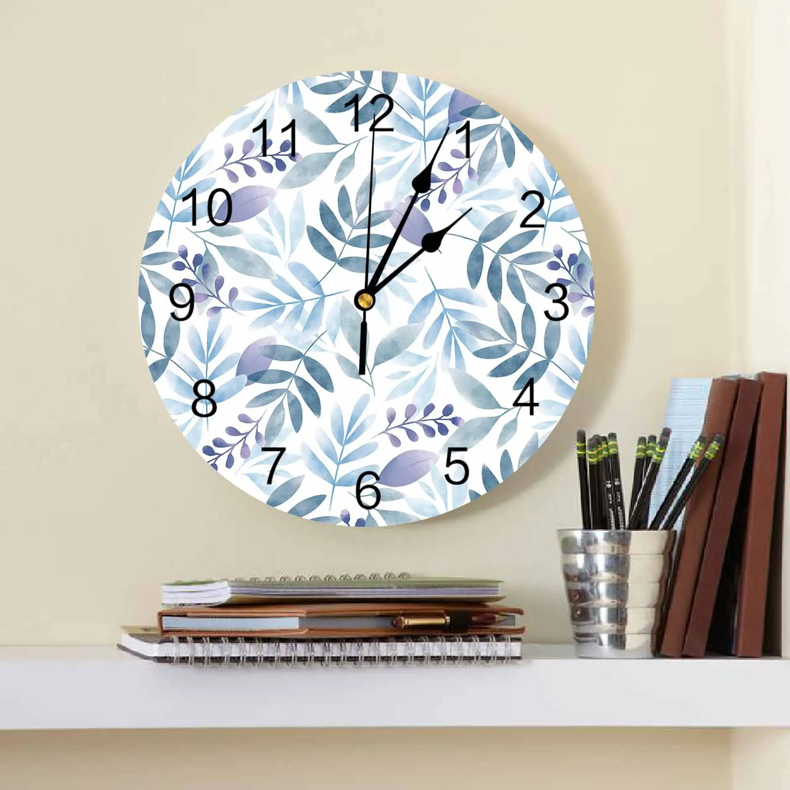 Plants Leaves Country Style Wall Clock Large Modern Kitchen Dinning Round Wall Clocks Bedroom Silent Hanging Watch