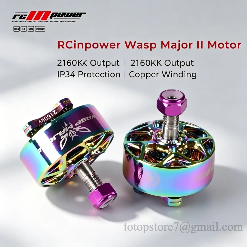 

Бесщеточный двигатель RCINPOWER Wasp Major II 2160KV King Power Edition для 5-дюймового FPV-дрона для гонок