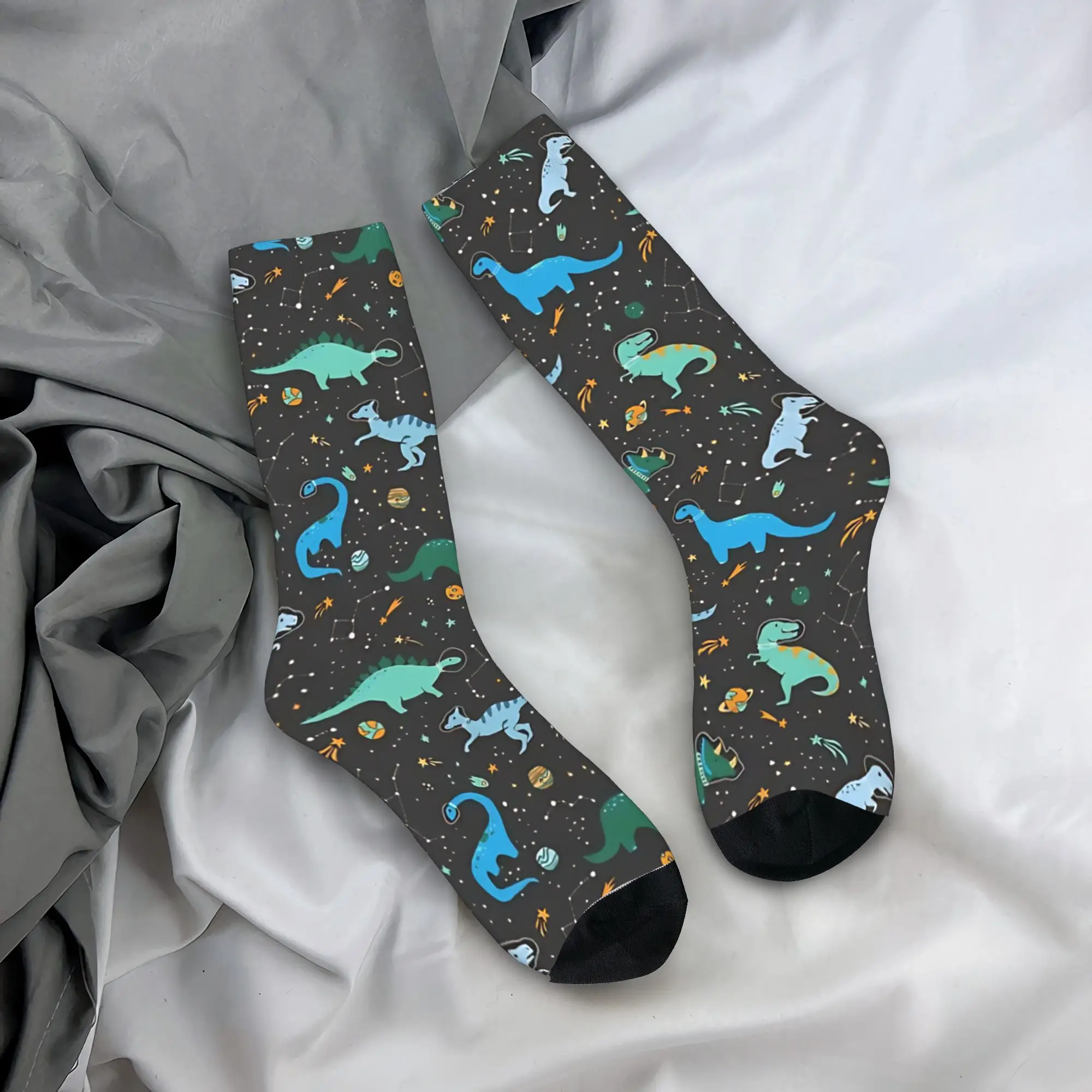 

Space Dinosaurs In Blue Socks Autumn Stockings Leisure Men Medium Soft Socks Pattern Running Sports Anti Sweat Socks