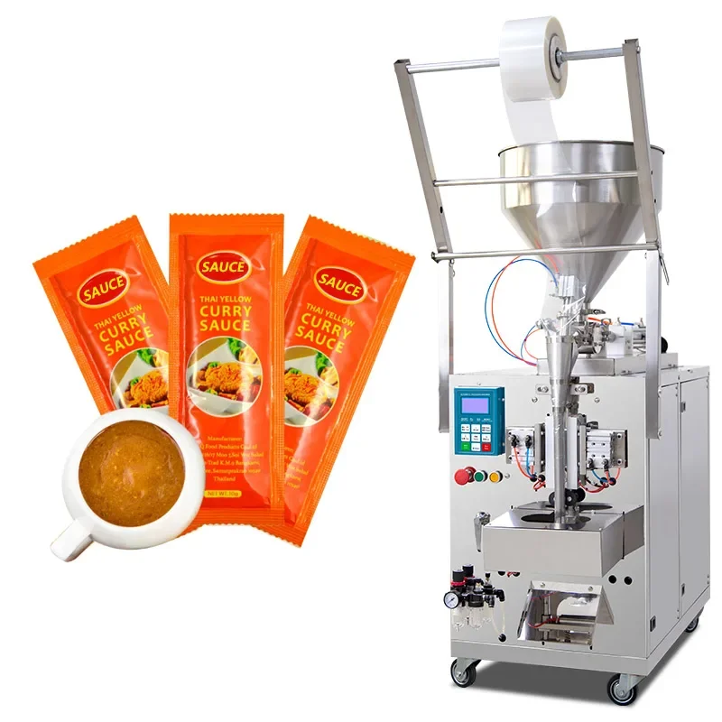 

Automatic Continuous Film Packaging Machine for Food Honey Ketchup Sauce Sachet Chain Bag Filling Packing without Cutt or Paste