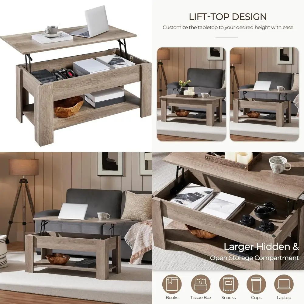 

Yaheetech Coffee Table with Lift Top and Storage, Convertible Dining Table for Living Room and Reception Area