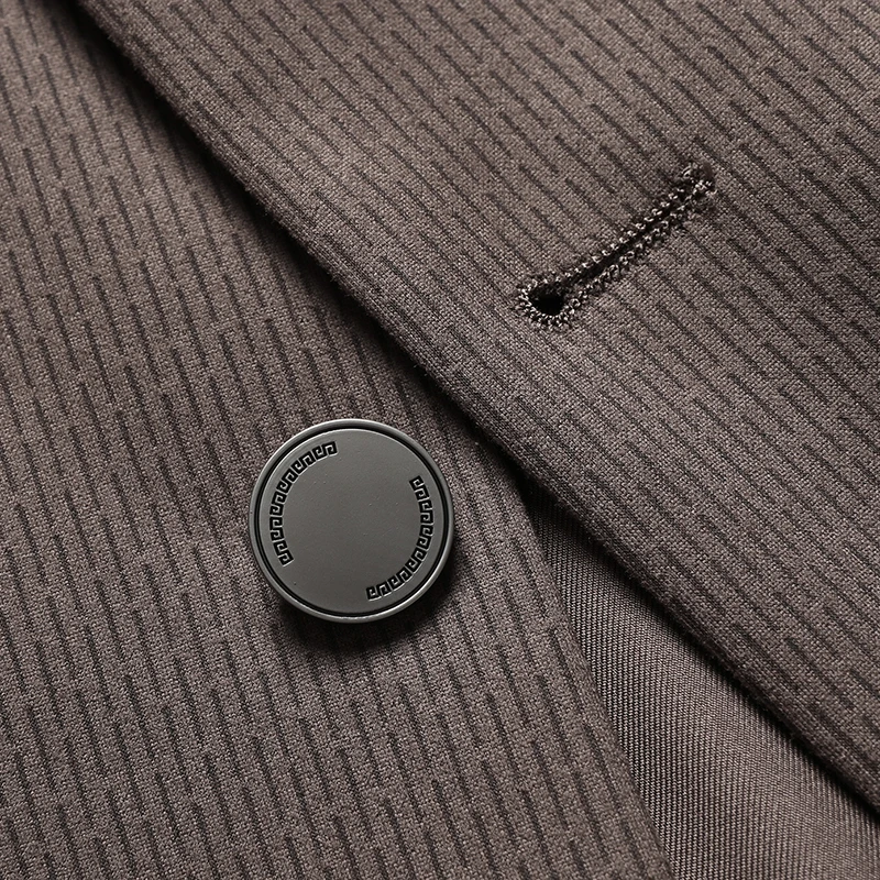 

New Men Light Luxury Blazer Coffee Brown with Subtle Pinstripe Suit Jackets Contemporary Sophistication Single-Breasted Attire