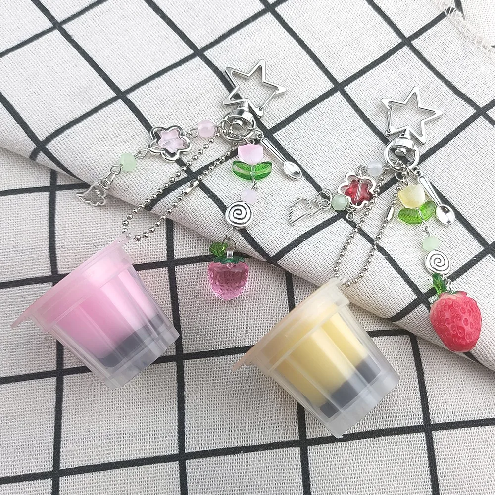 Llavero de Pudín Japonés en Forma de Corazón, Charm de Flan de Huevo Rosa y Amarillo, Accesorio con Cuentas de Estética Retro Y2K