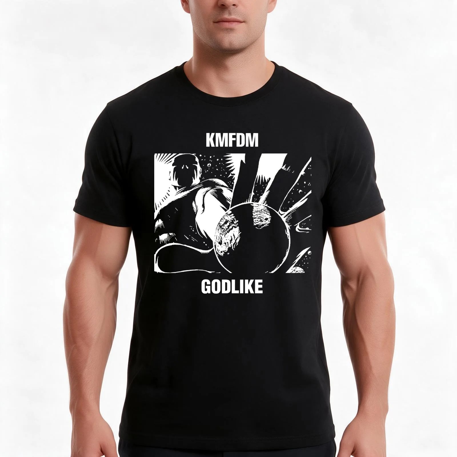 KMFDM Godlike, KMFDM Godlike T-Shirt, Summer Casual Cotton Tee, Oversized Streetwear Tops, Vintage Graphic Print, 100% Cotton