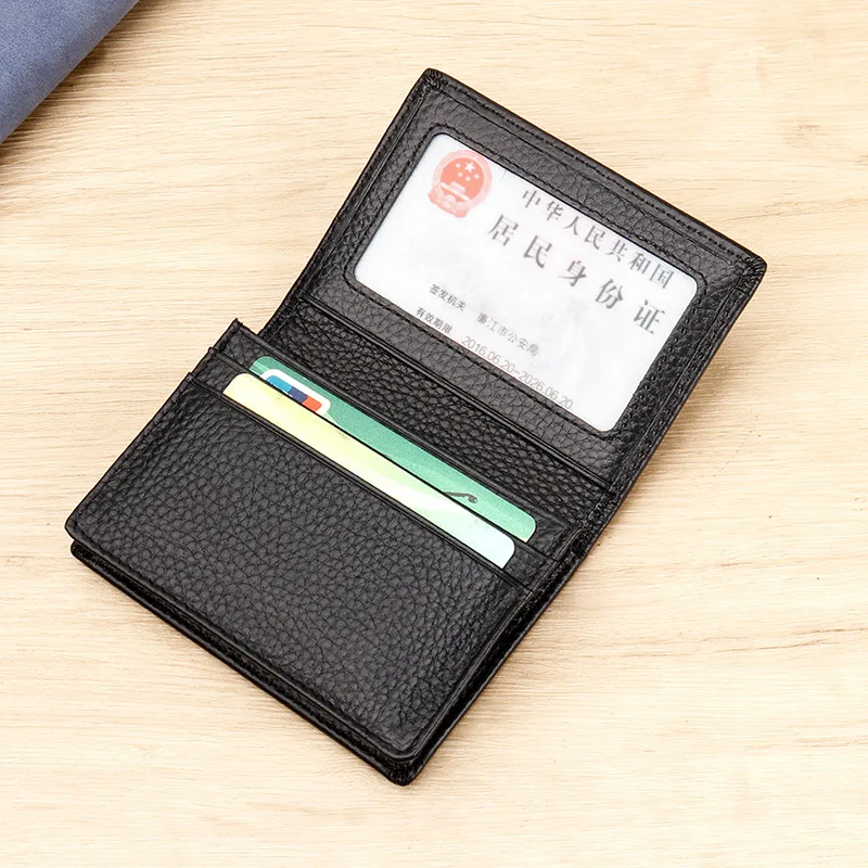 Slim Leather Card Wallet with ID Window Multi Slot Top Grain Cowhide Credit Card Holder Premium Pebble Leather Pocket Purse