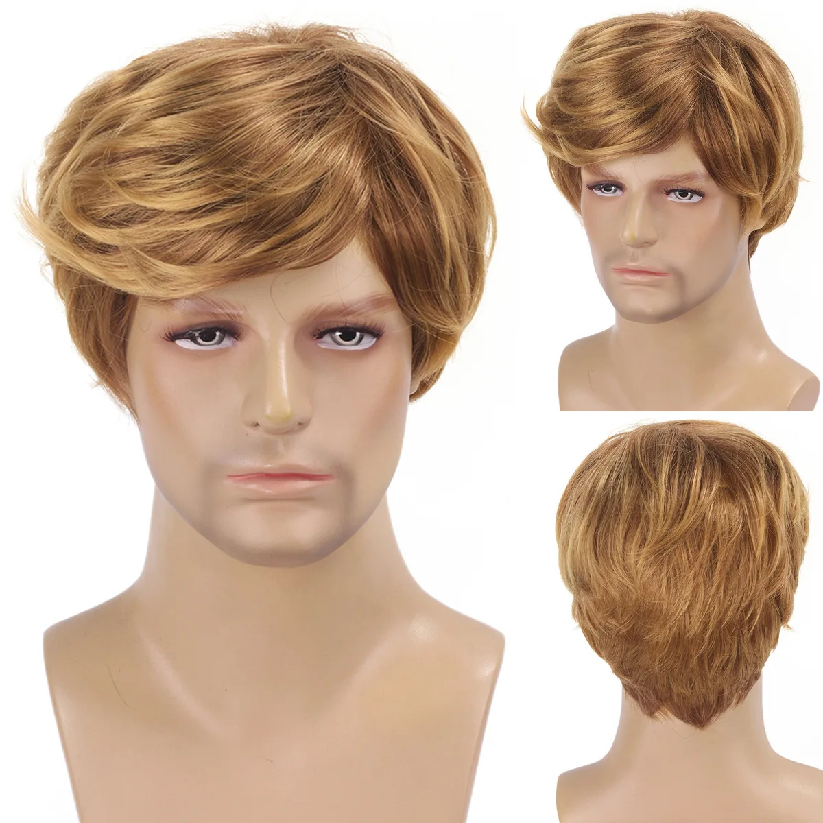 Cross border new wig, European and American men's gold short head cover, fashionable temperament wig