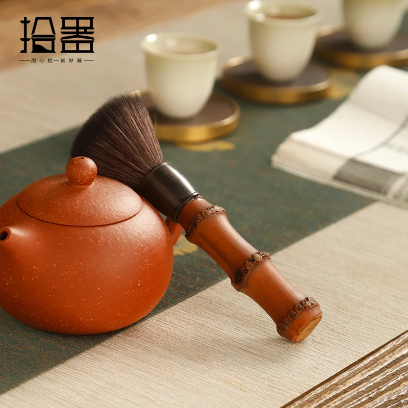 Bamboo whip pot pen short handle brush tea tray brush water brush does not shed hair Chinese retro tea brush tea brush kung fu t