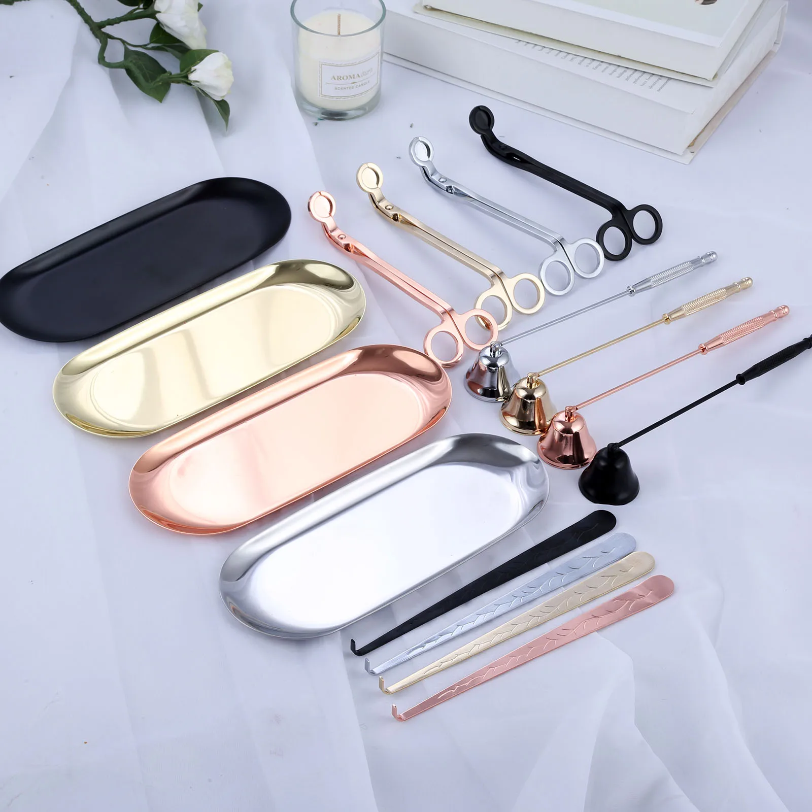 

4pcs Candle Care Kit Candle Wick Trimmer Candle Wick Dipper Candle Snuffer Storage Tray Candle Scissor Gift Home Decoration