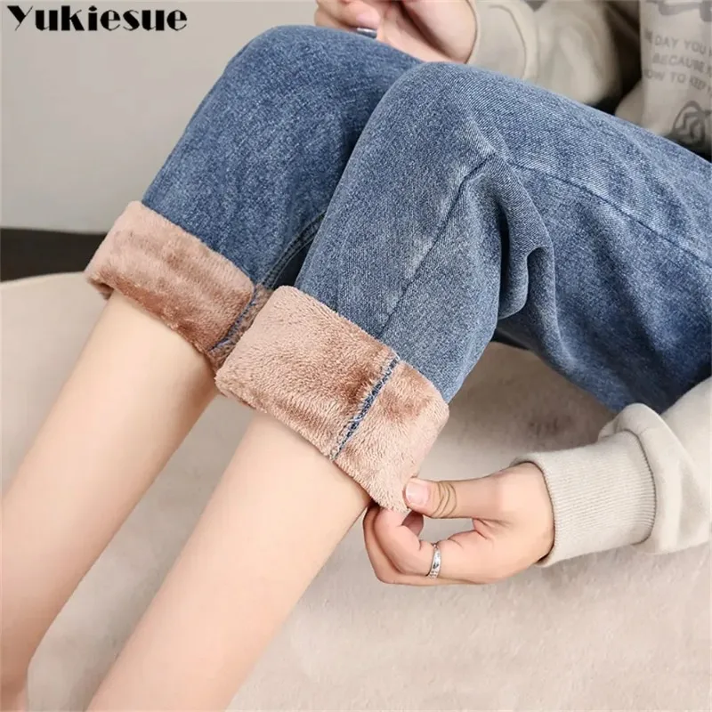 

Winter Thick Velvet Warm Slim Fit Stretch Ladies Fashion Casual Denim Pencil Pants Women High Waist Skinny Jeans Harajuku Fleece