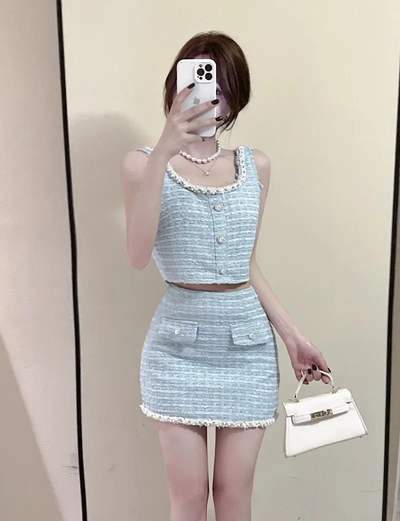 French Fashion Small Fragrance Vest Summer Camisole Half Skirt Queen Style Explosive Street Two-piece Set Female Clothing