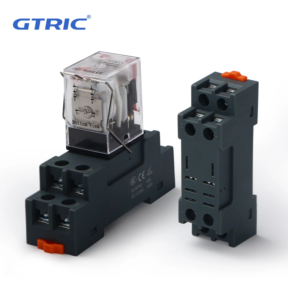 GTRIC Intermediate Relay Big 8-pin 2NO 2NC Coil Ectromagnetic Relay Switch 10A High Current DC12V 24V AC220V With Socket Base