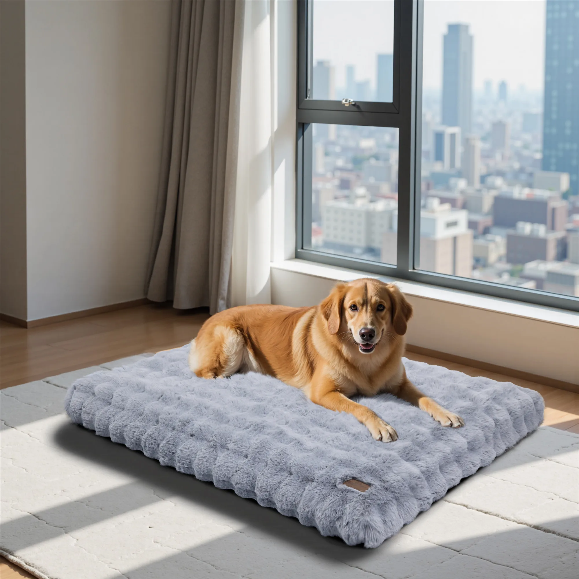 Fluffy Dog Crate Bed for Extra Large Dogs, Plush Faux Fur Crate Pad, Calming Anti Anxiety Dog Bed, Washable Soft Warm Crate