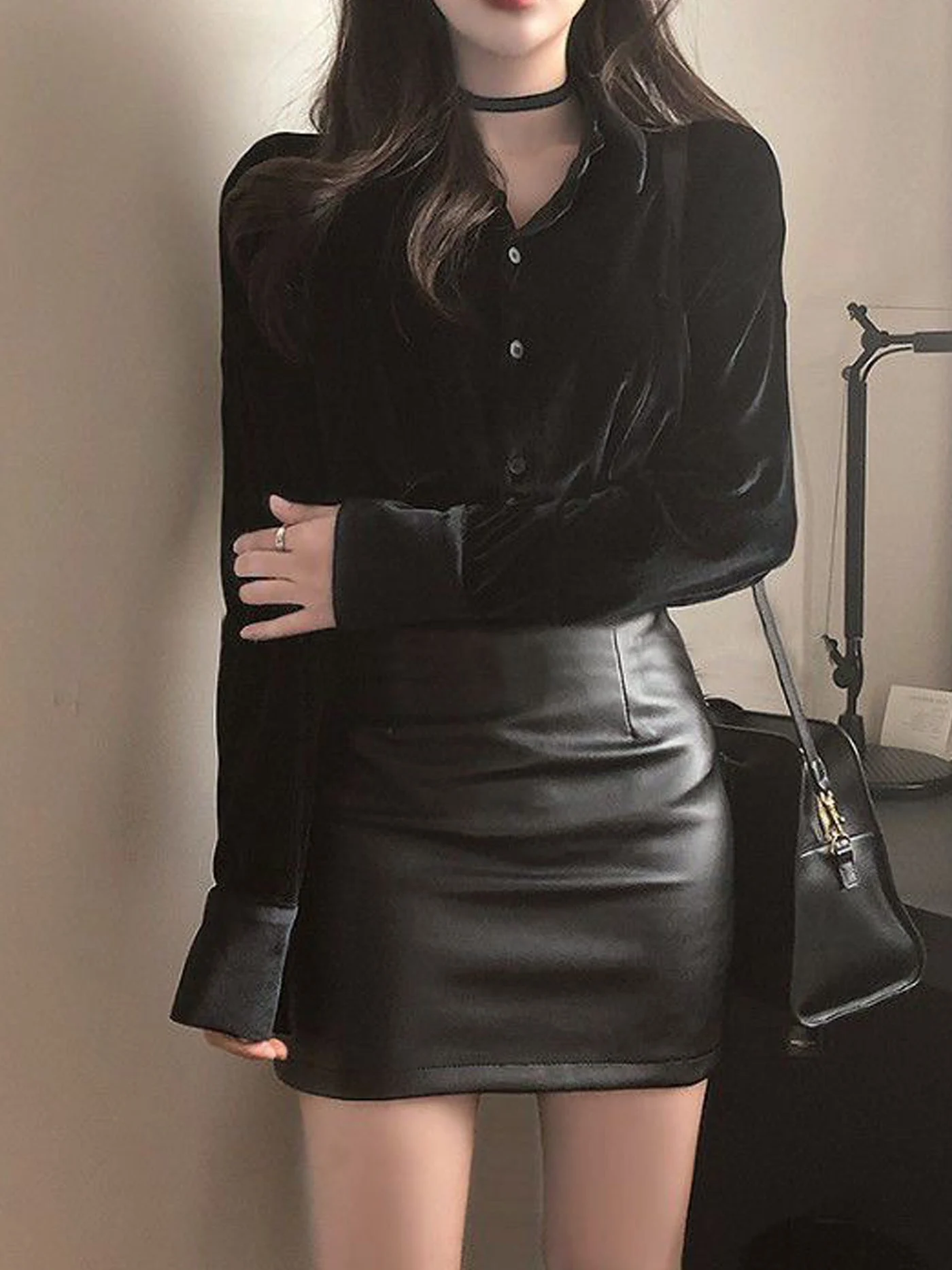 High Waist A-Line  Skirt Women's Autumn New Design Slim Fit One Step Short Skirt Bodycon Skirt American Style PU Leather