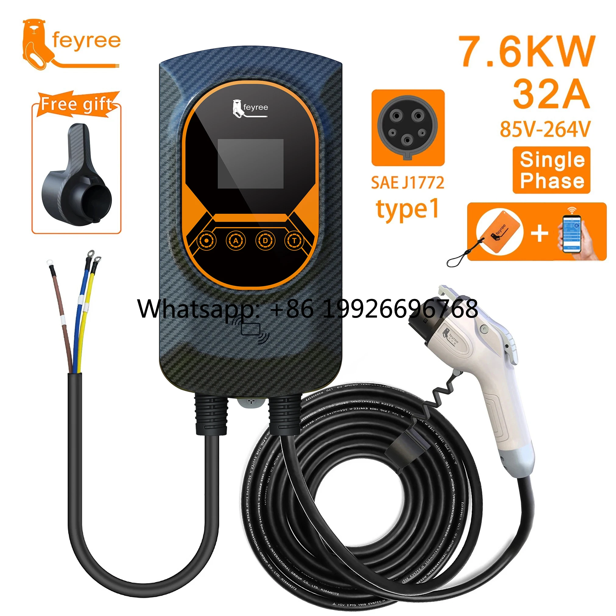 

Feyree 7KW EV Charger New Smart APP with WIFI 1 Phase 32A Adjustable Current SEA J1772 Charging Cable