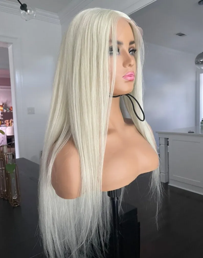 

Platinum Blonde Straight Human Hair Wigs For Women Transparent Full Lace Wigs Pre-plucked 13x6 Swiss Hd Lace Frontal Wig Virgin