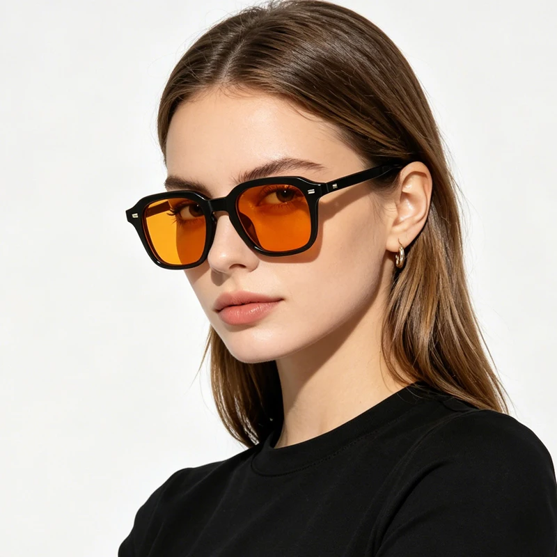Retro-Sonnenbrille mit Metallnieten, UV400, leichte, schlanke, rechteckige Sonnenbrille für Männer und Frauen, zum Fahren, modische Alltagsbrille – Detail 2
